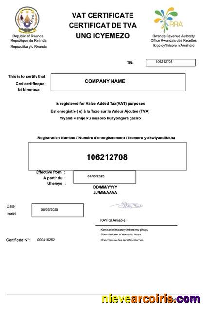 Rwanda VAT certificate 